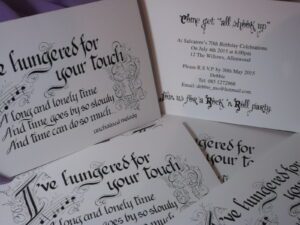 Celebrate a milestone birthday with these elegant invitations featuring a verse from a favourite song, "Unchained Melody" by Elvis. Perfect for celebrating a milestone birthday.