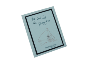The Owl and The Pussycat - review - passion for her craft. Book cover of “The Owl and the Pussy-Cat” by Edward Lear, featuring a line drawing of the characters on a wooden table.