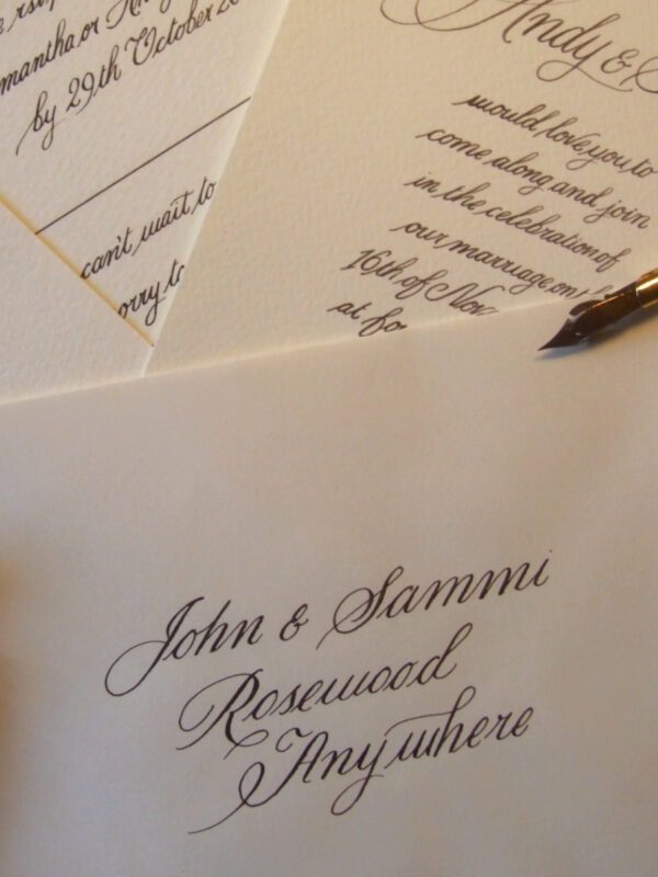 Hand inscribe wedding invitations and Envelopes. Calligrapher, Jagdeep Sahans.